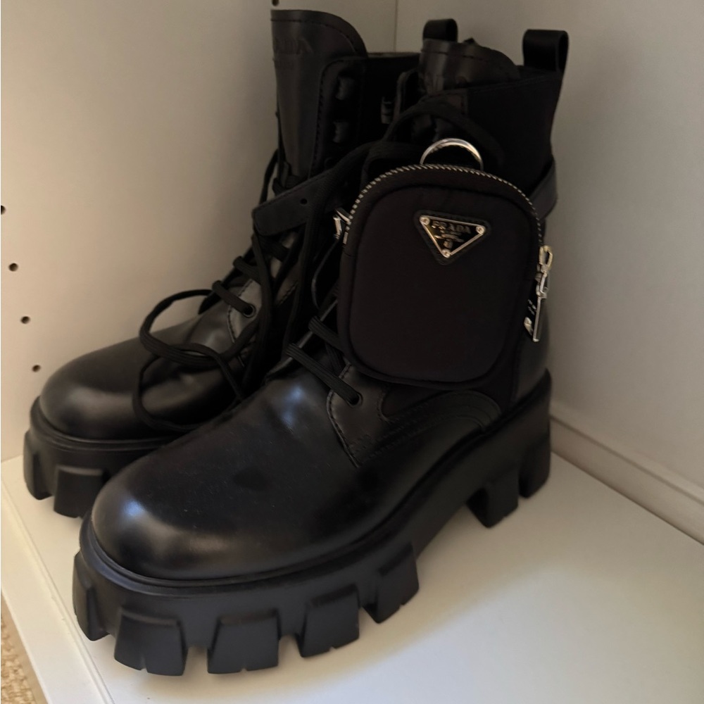 Prada Black Chunky Boots with Pouch